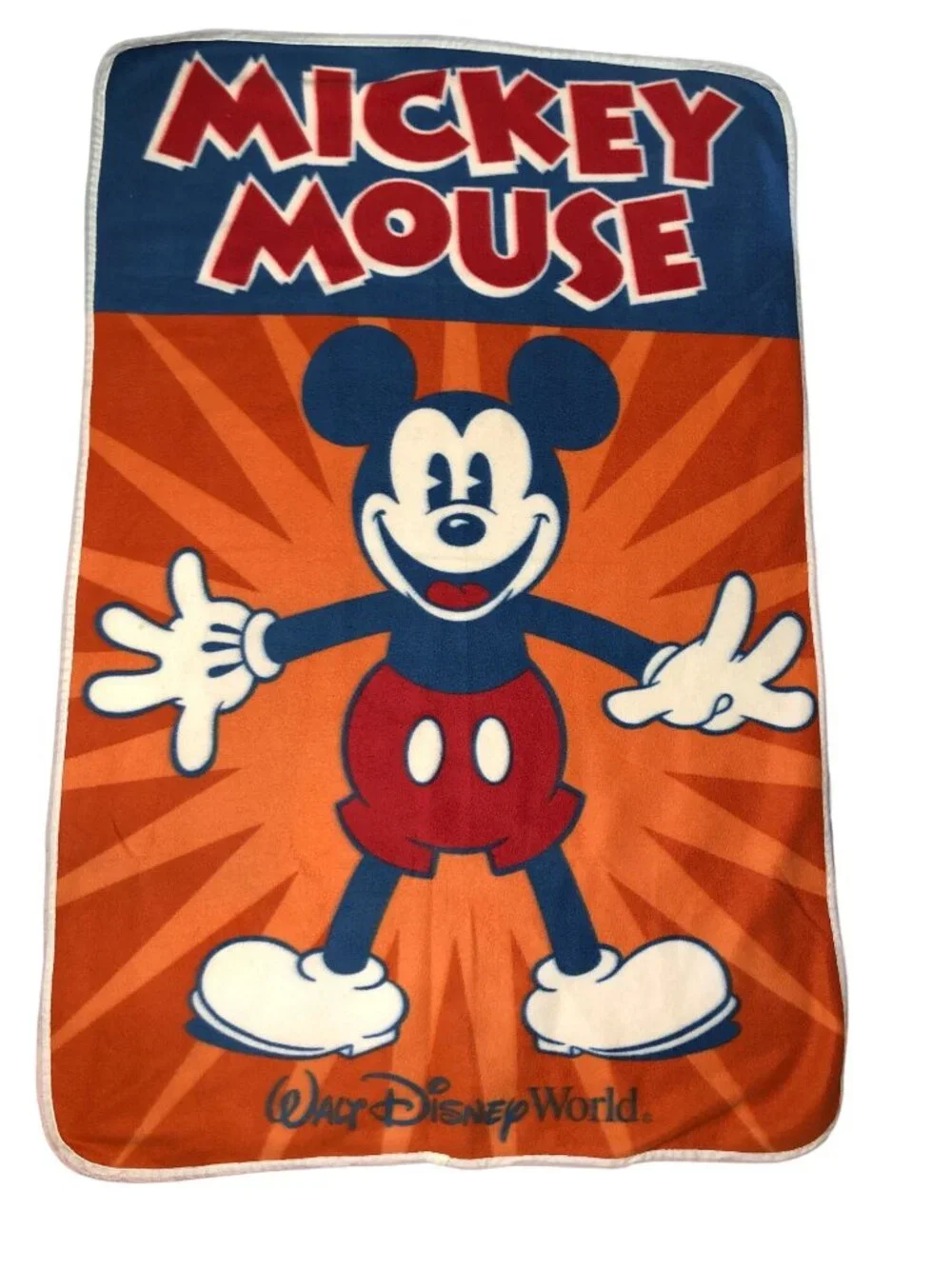Disney Parks Mickey Mouse Retro Fleece Throw Blanket Walt Disney World Orng Blue